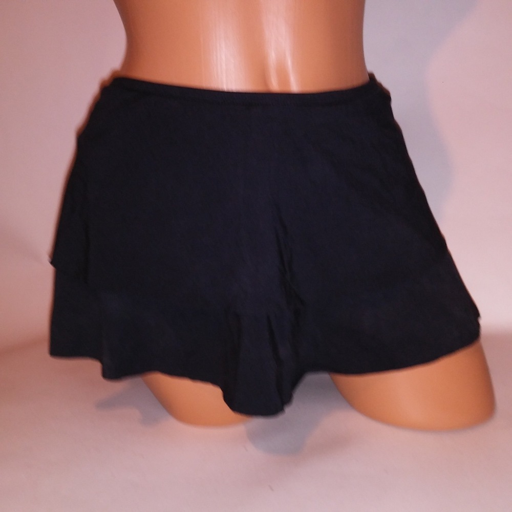 Cole of California Swim Bikini Bottom XL Solid Black Skirted Brief Attached